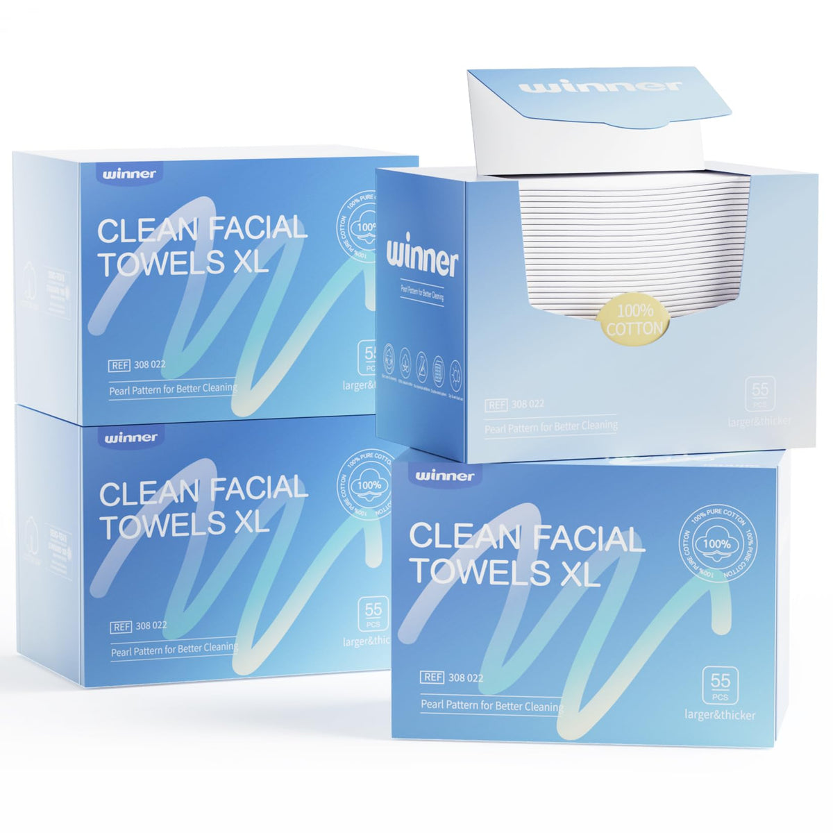Winner Disposable Face Towels pack of 4, 220 count, front view