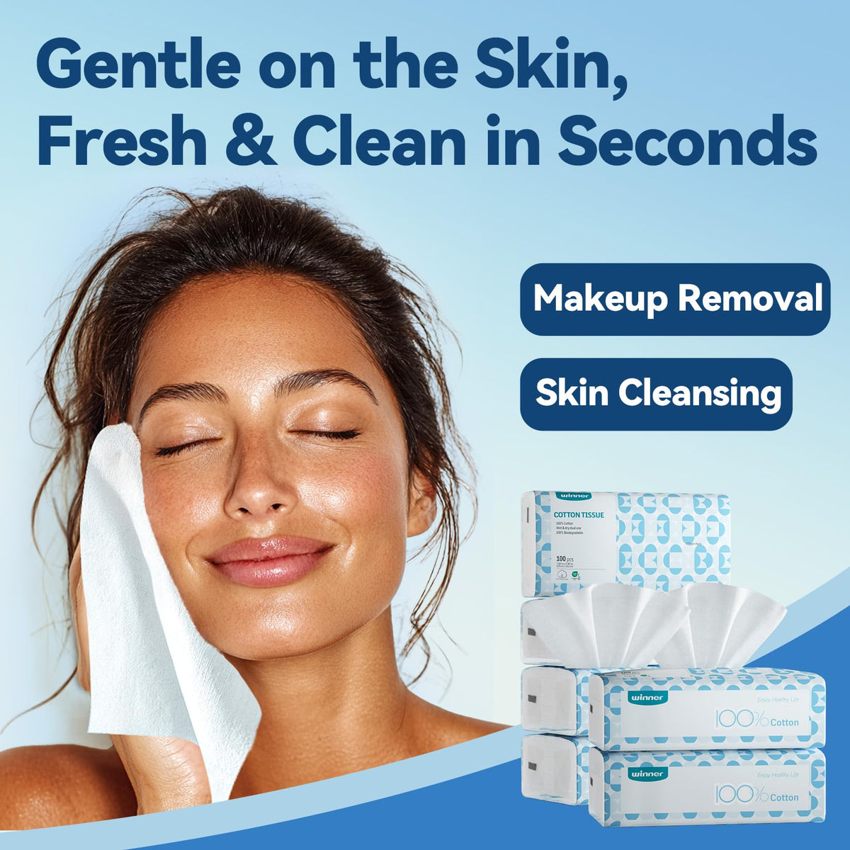 Winner Disposable Face Towels stacked for easy access