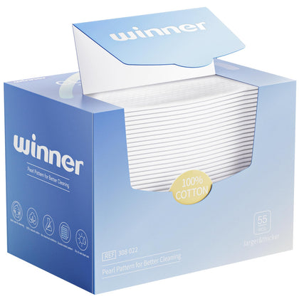 Winner XL Disposable Face Towels pack front view with 55 count