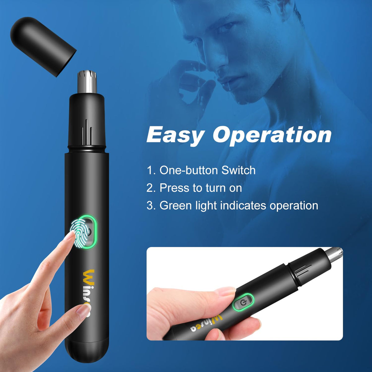 Winsea Precision Nose Hair Trimmer back view with waterproof design