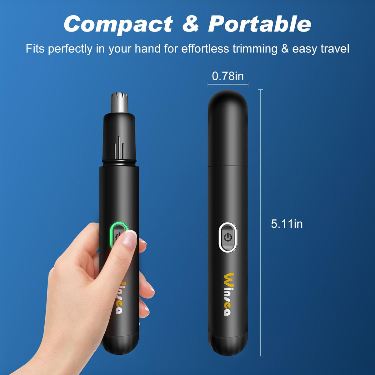 Winsea Precision Nose Hair Trimmer side view showing USB charging port