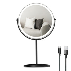 WIZCHARK 8” Lighted Makeup Mirror front view with 1X and 10X sides
