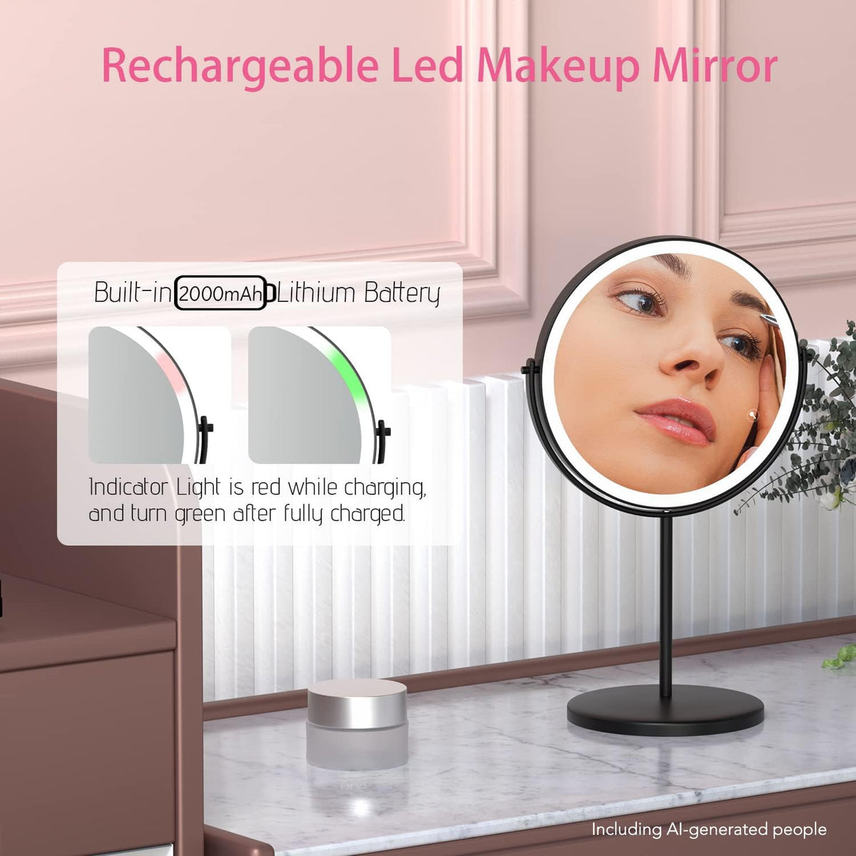 WIZCHARK Lighted Makeup Mirror showing 10X magnification