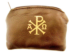 WJ Hirten Sheepskin Leather Rosary Case front view in brown