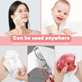 WMQL Disposable Face Towels displayed on a bathroom counter