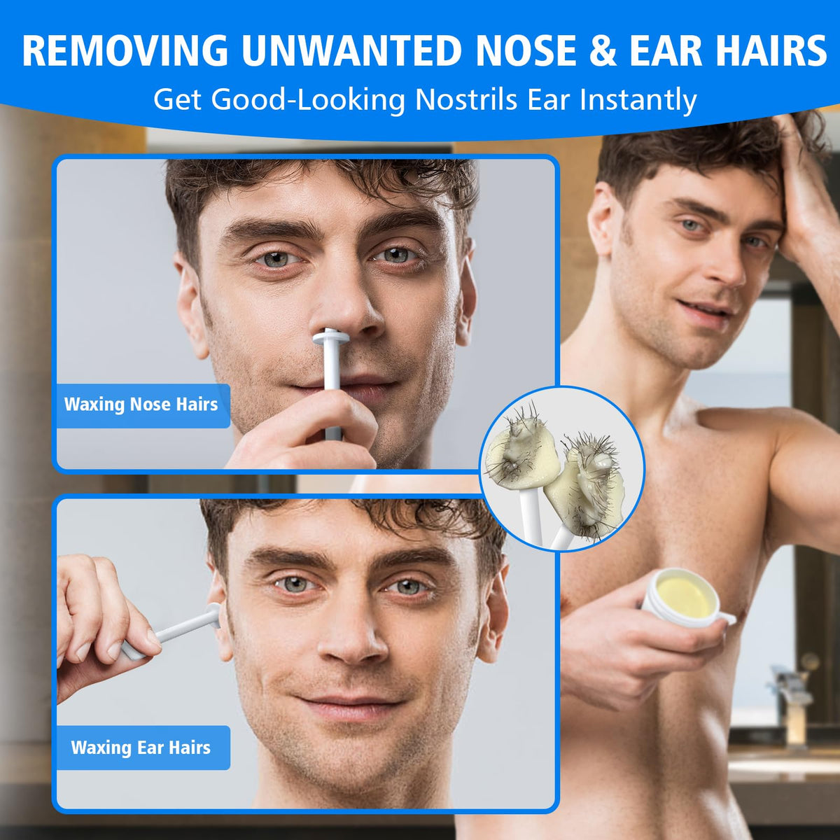 Wokaar Nose Wax Kit contents including wax, applicators, and balm wipes