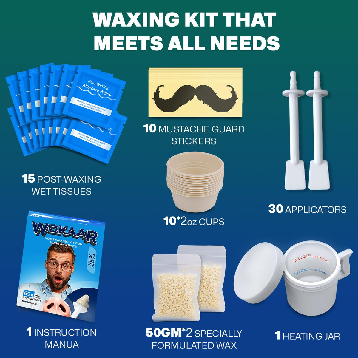 Wokaar Nose Wax Kit mustache guards and tools
