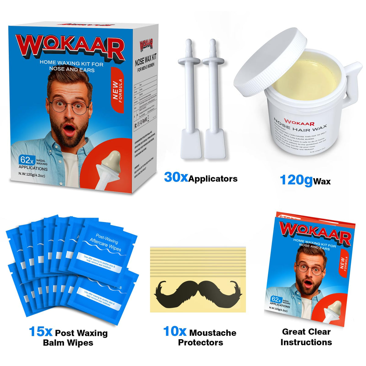 Wokaar Nose Wax Kit showing wax texture and applicator use