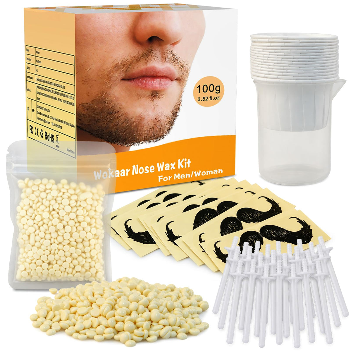 Wokaar Nose Wax Kit with 100g wax and 30 applicators