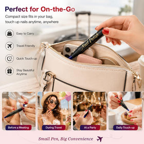Woman applying LFLSSTNM nail polish with a detailed design