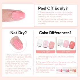 Woman applying nude gel nail polish from PEACECOLOR set