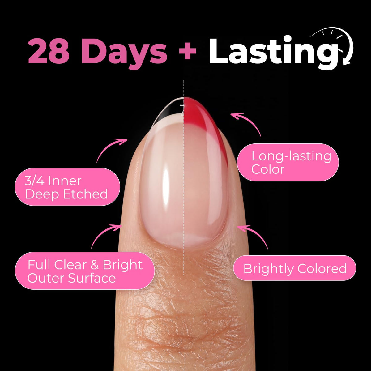 Woman applying UNA GELLA extra short almond nail tips