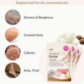 Woman relaxing with Epielle Hydrating Foot Mask on her feet