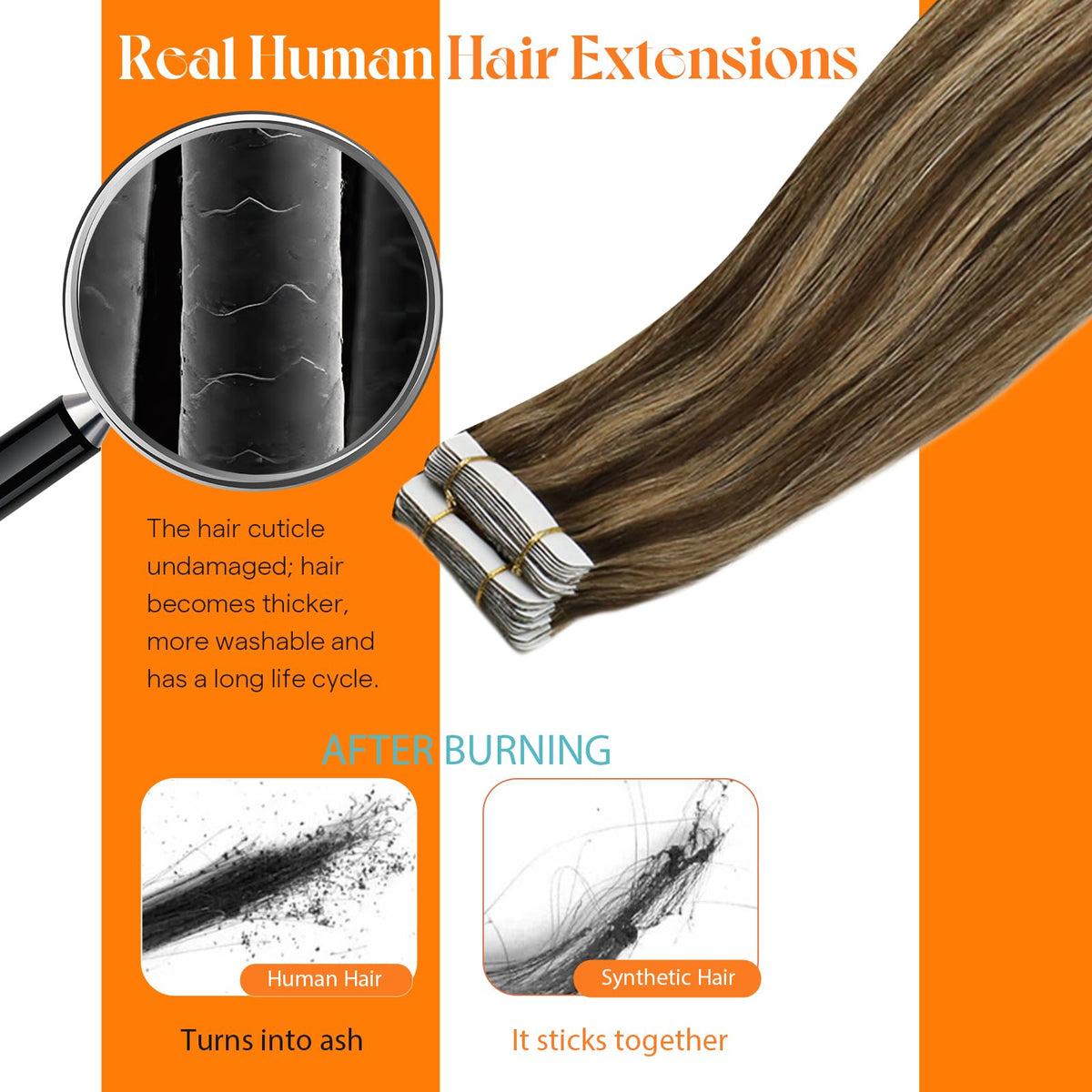 Woman styling Sunny Hair Tape in Hair Extensions with a flat iron