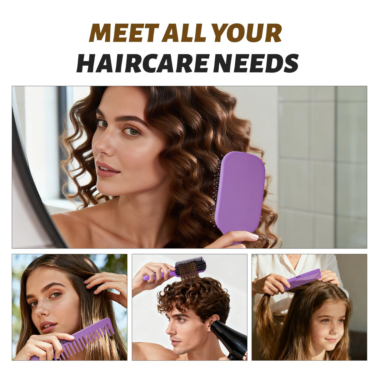 Woman using BALON detangling brush on wet hair