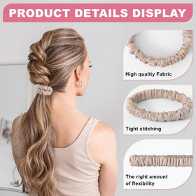 Woman wearing DEMZALO silk hair scrunchies in a high ponytail