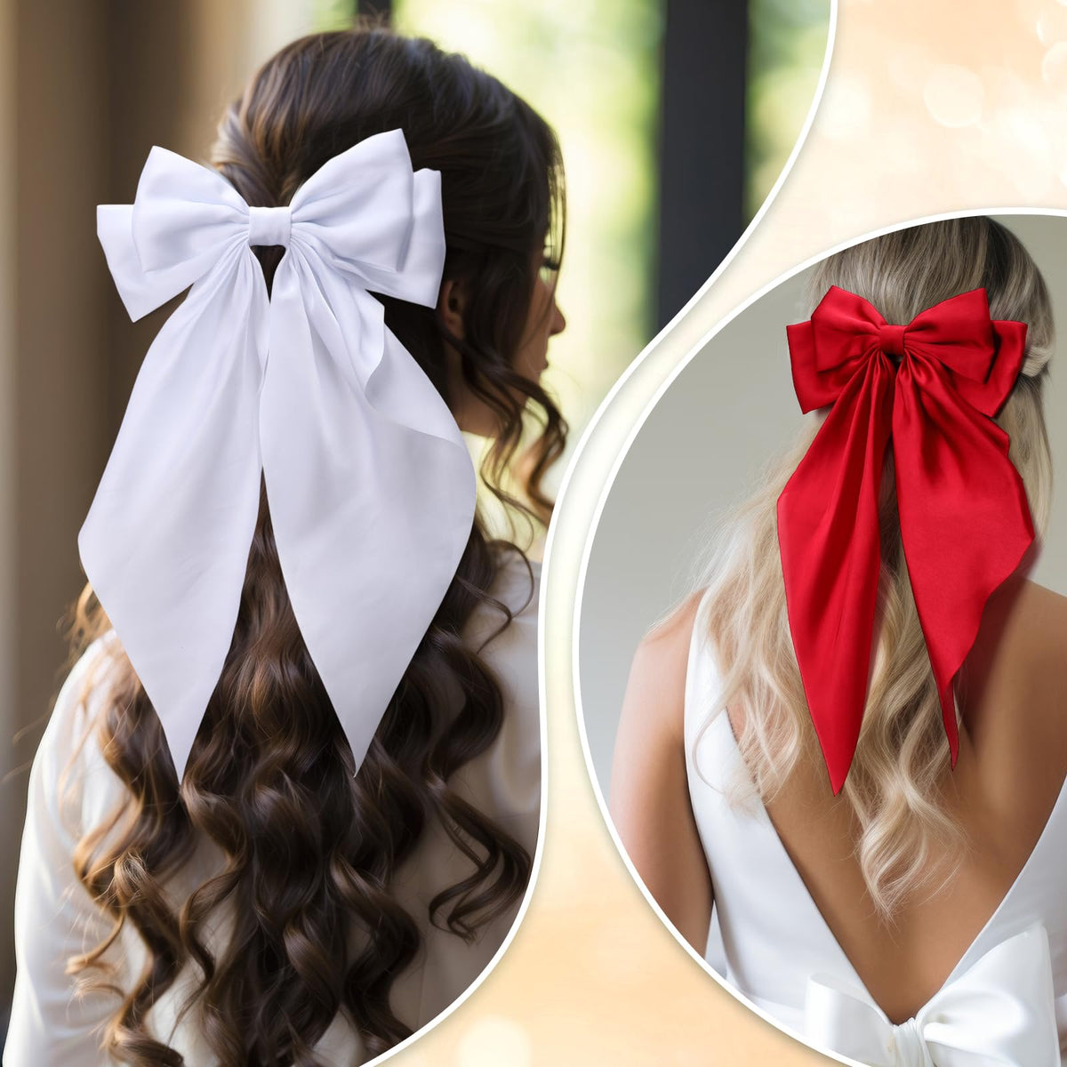Woman wearing Mimorou big hair bow in her hair