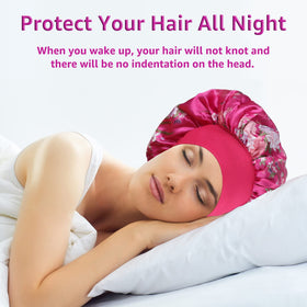 Woman wearing PHILIGHTS satin bonnet while sleeping