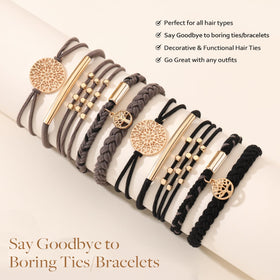 Woman wearing SYGY Boho Hair Tie as a bracelet
