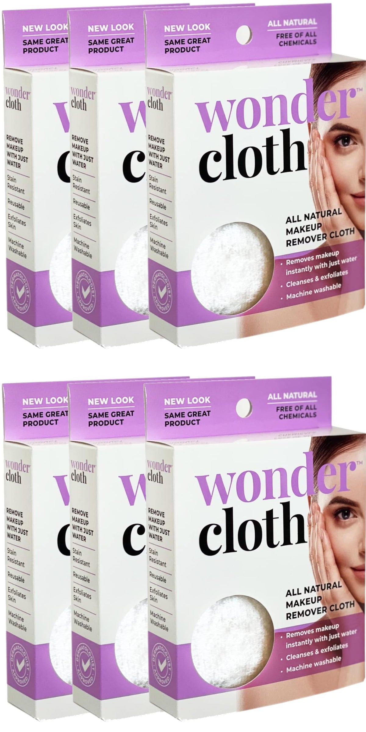 WONDER CLOTH pack of 6 all-natural make-up remover cloths front view