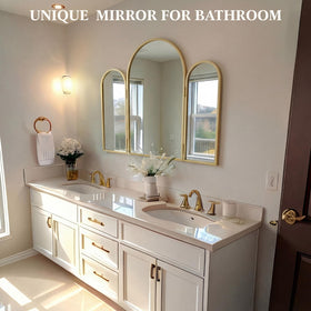 Wonderjune Trifold Vanity Mirror gold on dressing table