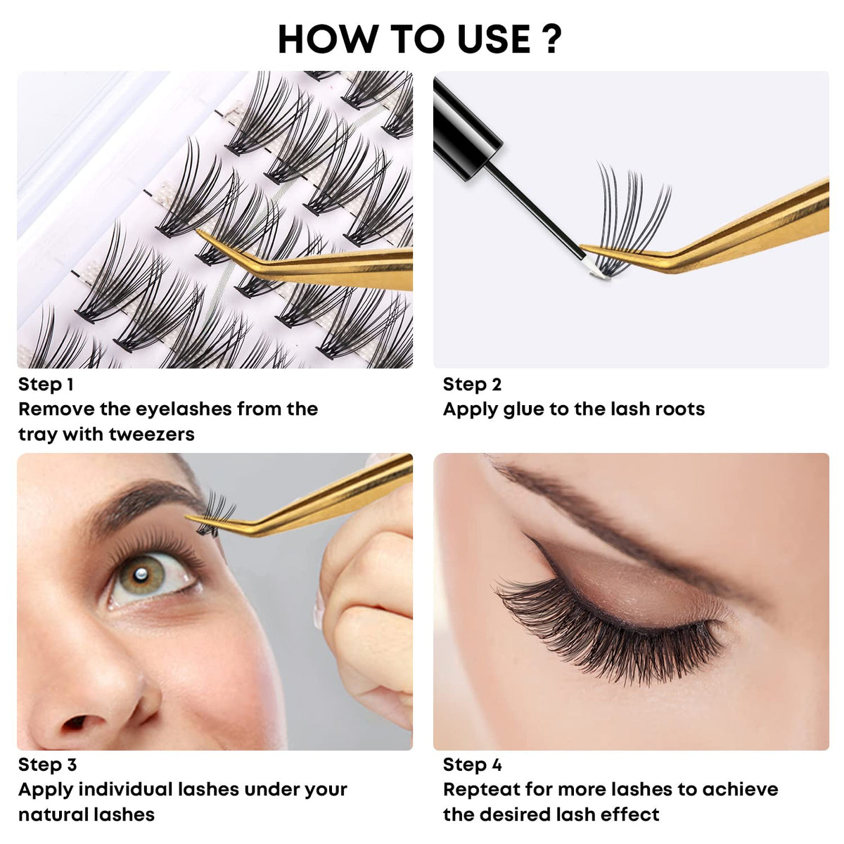 WONSIS Lash Clusters displayed with tools for application