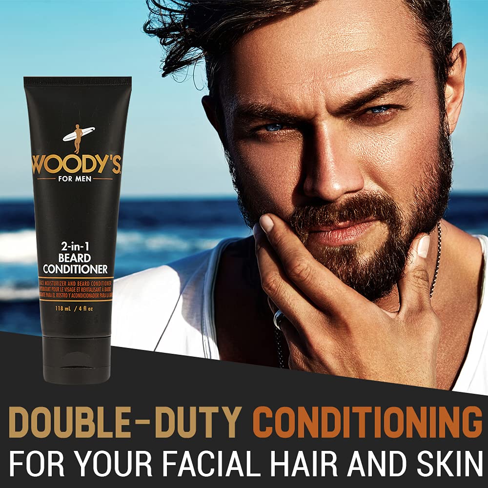 Woody's 2-in-1 Beard Conditioner application on beard