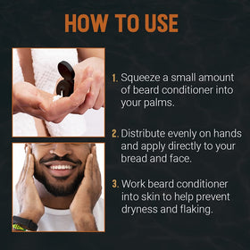 Woody's 2-in-1 Beard Conditioner on grooming table with tools
