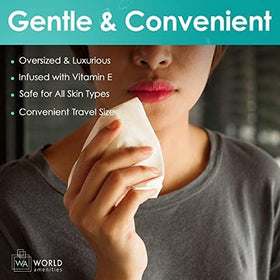 World Amenities Makeup Remover Wipes open with a wipe visible