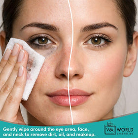 World Amenities Makeup Remover Wipes opened showing individual wipes