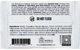 World Amenities Makeup Remover Wipes stacked with other beauty products