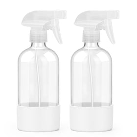 Worldgsb 16 oz glass spray bottle front view with silicone sleeve