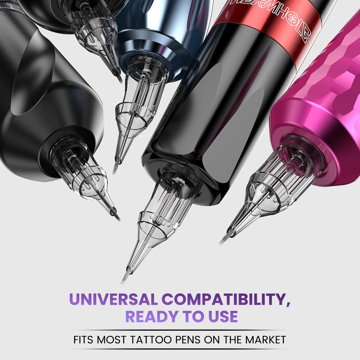 Wormhole Tattoo Cartridge Needles on a tattoo workstation
