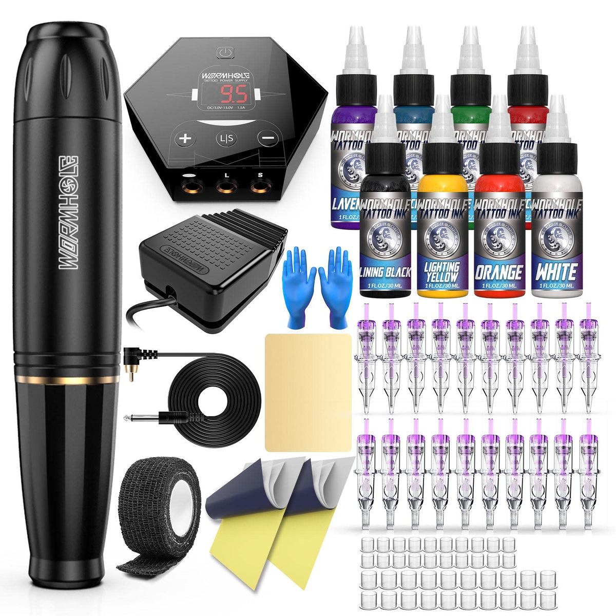 Wormhole Tattoo Gun Kit complete set with rotary pen and power supply