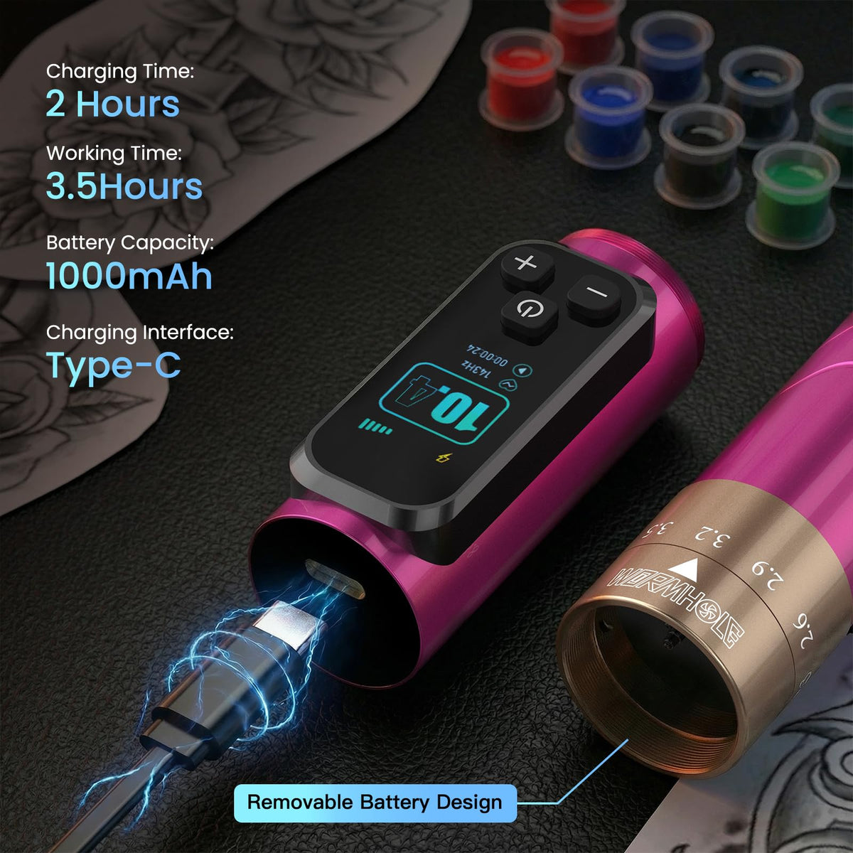 Wormhole Tattoo Gun Kit packaging with all included accessories