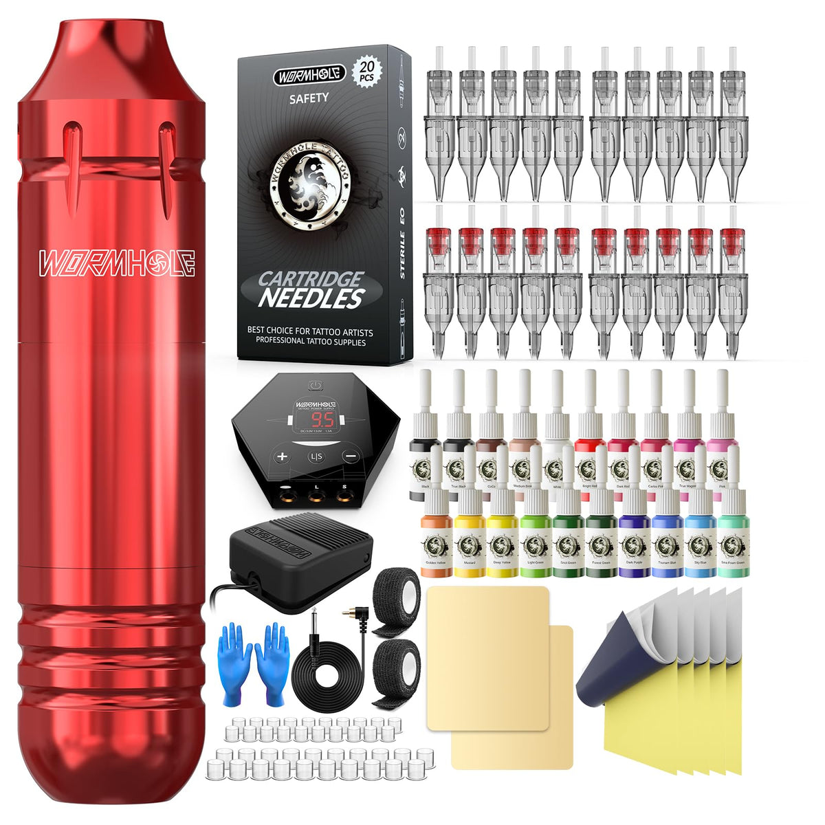 Wormhole Tattoo Kit complete set with rotary pen, inks, and needles