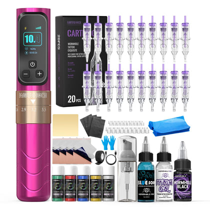 Wormhole Tattoo Wireless Tattoo Gun Kit front view with adjustable rotary pen