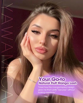 Worn Yawamica Fluffy Manga Lash Clusters on model's eyes