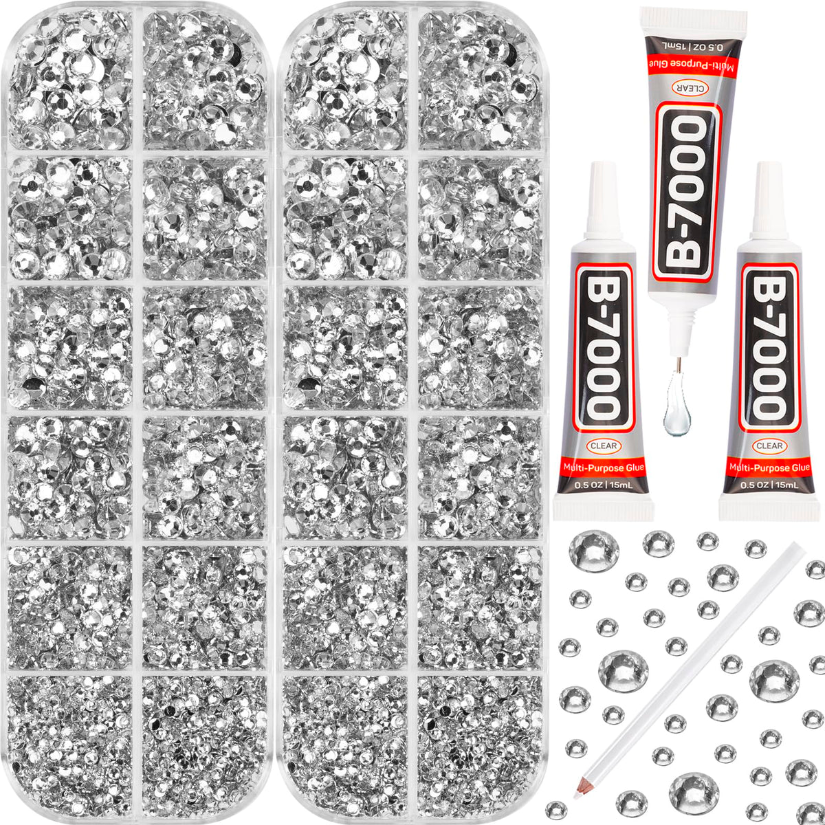 Worthofbest 11000PCS rhinestones kit front view with assorted sizes