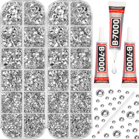 Worthofbest 11000PCS rhinestones kit front view with assorted sizes