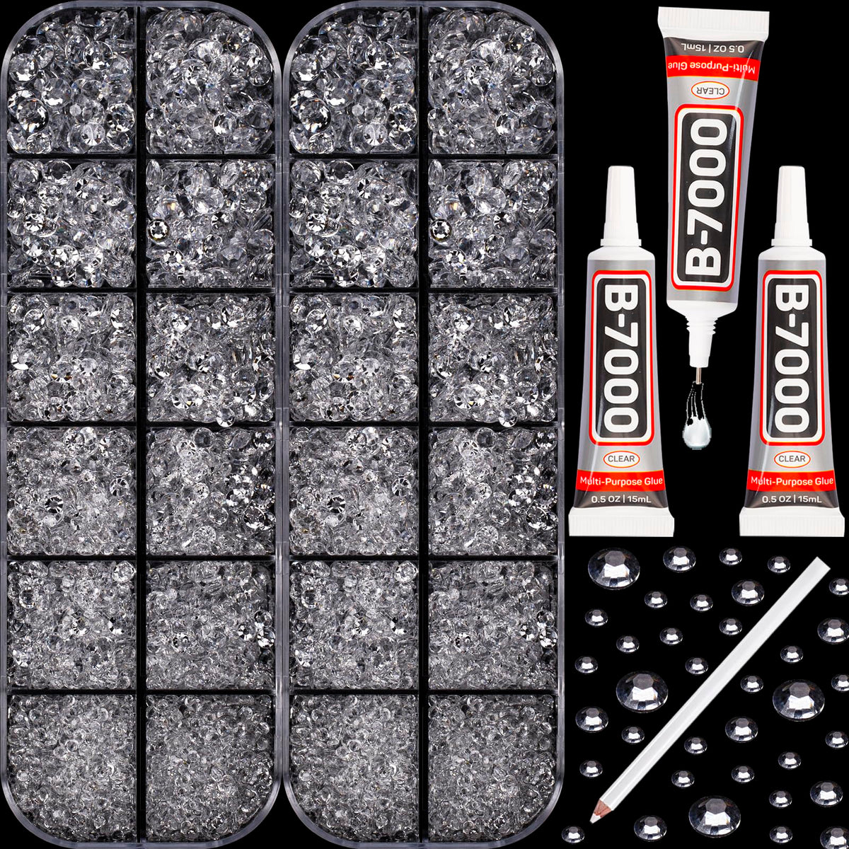Worthofbest 11000PCS Rhinestones Kit with B7000 glue and wax pencil