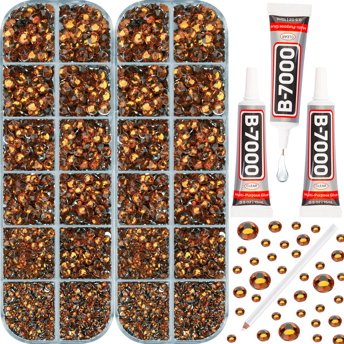 Worthofbest 11000PCS tangerine rhinestones kit front view