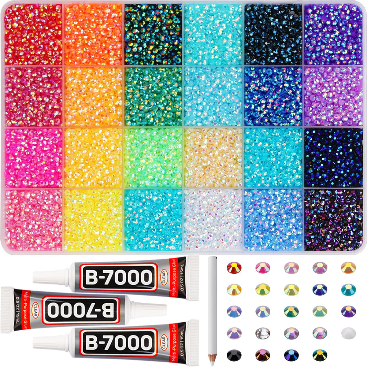 Worthofbest 33000Pcs Rainbow Jelly Rhinestones flatback gems in container