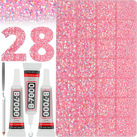 Worthofbest 36000Pcs Pink Rhinestones kit front view with storage case