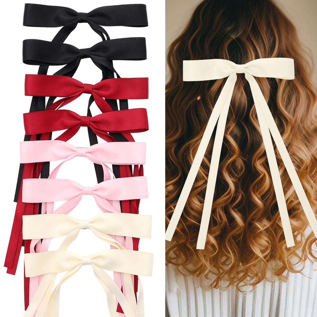 WORTL Hair Bows 8 PCS set in various colours including black and pink