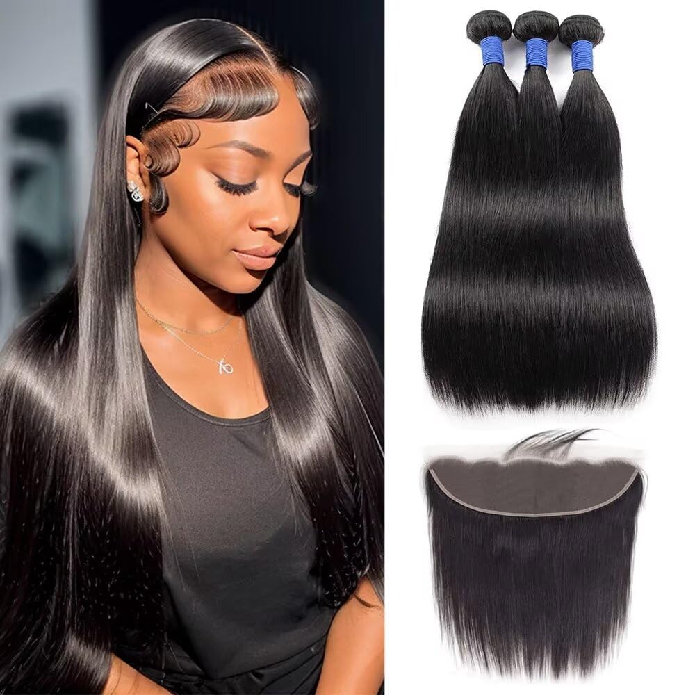 Wowqueen Beauty 10A Straight Bundles with Frontal 16-20 inch set front view