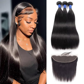 Wowqueen Beauty 10A Straight Bundles with Frontal 16-20 inch set front view
