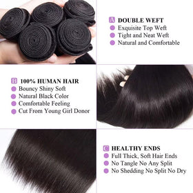Wowqueen Beauty 10A Straight Bundles with Frontal close-up of HD lace