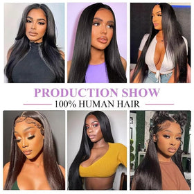 Wowqueen Beauty 10A Straight Bundles with Frontal displayed on table