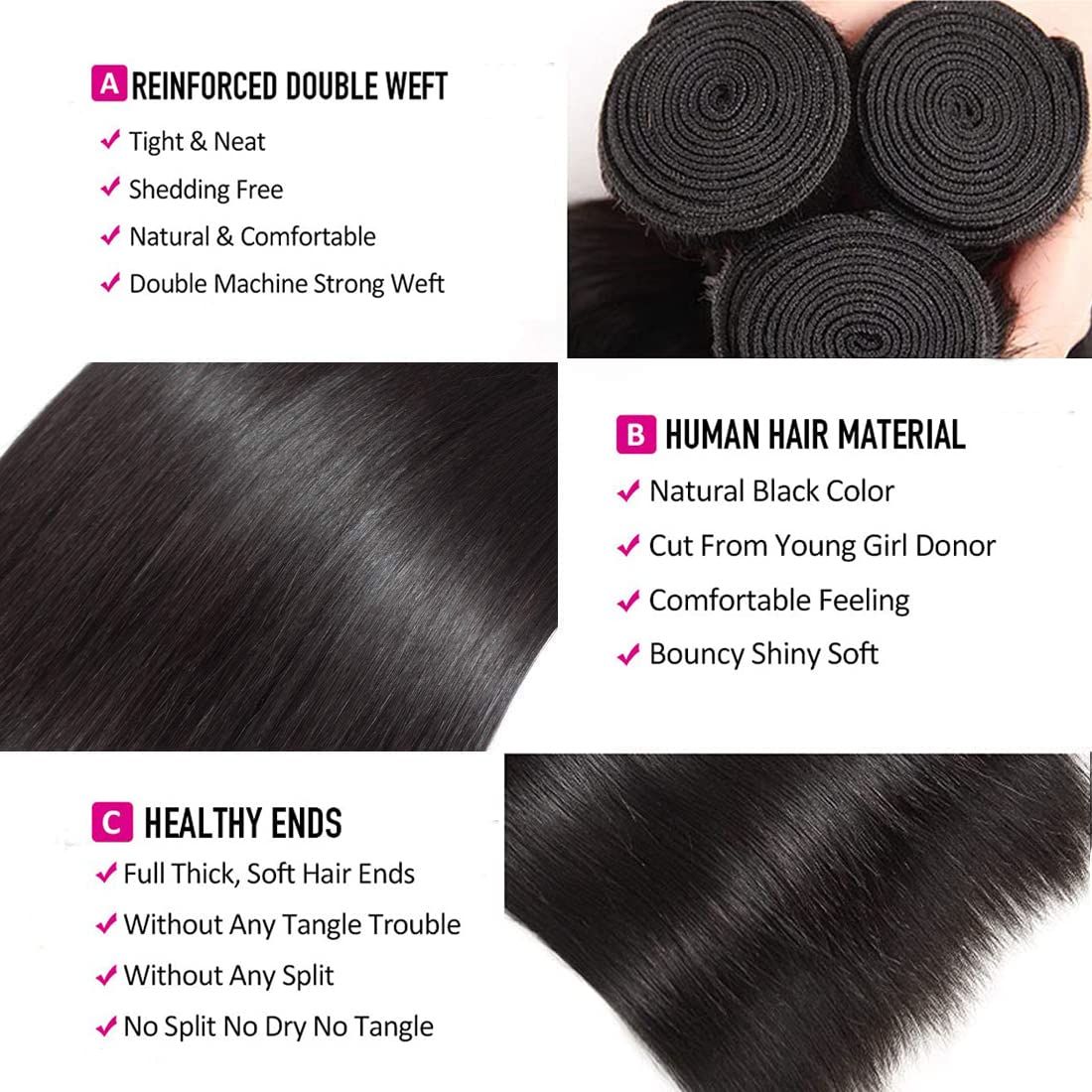 WOWQUEEN Brazilian Straight Hair Bundles close-up of texture